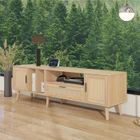 REDOM Meuble TV Spacieux 180×40×54cm Avec 2 Portes Et Un Tiroir, Pieds En Bois Massif, Décoration En Rotin - Couleur Naturel