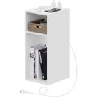 WOLTU Table de Chevet, Table d’appoint avec Station de Charge, Bout de Canapé, 2 Ports USB+2 Prises, 25x30x60cm, Blanc W0ETT0118