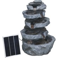 Fontaine de jardin Outsunny à énergie solaire roche en cascade à 5 niveaux en résine avec lumières LED et pompe gris