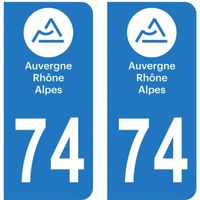Lot 2 Autocollants Stickers plaque immatriculation voiture auto département 74 Haute-Savoie Logo Auvergne-Rhône-Alpes