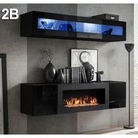 Ensemble de meubles Krista 2B noir avec cheminée Erica lumbre - Contemporain - Design - Adulte