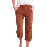 Femme Décontracté Pantalon Large en Élastiquée Taille avec Poches Pantalon 7/8 Pantacourt Été Léger Pantalon Lin Femme Pantalon -  B
