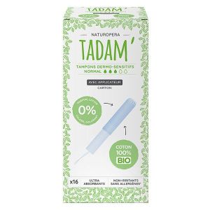 TAMPON HYGIÉNIQUE Tadam' Hygiène Féminine Tampon Dermo-Sensitif avec Applicateur Normal Bio 16 unités
