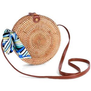 WOTEG Sac De Paille Rond Sac De Plage D/ét/é pour Femme en Rotin Bandouli/ère /À Porter /À L/épaule avec Style Boho Fait Main pour Le Voyage La Date Et Les Vacances
