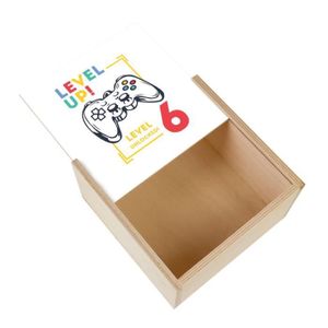 Boîte cadeau Boite Coffret en Bois - Level Up! Unlocked 6 Anniversaire Celebration Enfant Cadeau Jeux Video Anglais  (11 x 11 x 3,5 cm)