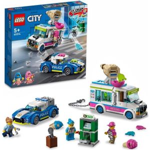 VOITURE À CONSTRUIRE LEGO 60314 City La Course-Poursuite du Camion de Glaces, Jouet de Voiture de Police, avec 2 Bandits, Cadeau Enfants Dès 5 Ans