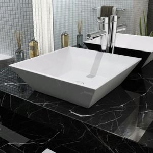 Mai /& Mai lave main /évier vasque 120x46x13cm en r/ésine de synth/èse blanc rectangulaire avec 2 per/çages pour robinet lavabo avec cache bonde sans trop-plein /à poser///à suspendre Col19-1200