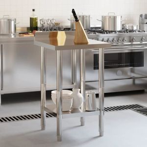 PLAN DE TRAVAIL Zerodis Table de travail de cuisine avec dosseret 55x55x93 cm inox XO066
