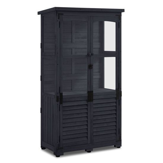 Armoire De Jardin En Bois - 59x127x168 Cm - Résistante Intempéries, 2 Portes, Toit Bitumé - Pour Balcon, Terrasse, Extérieur