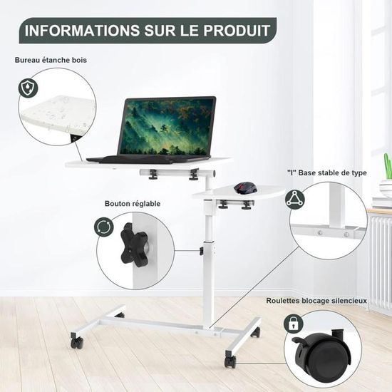 Table d'ordinateur portable table de lit table de canapé table D'appoint réglable en hauteur avec roulettes Table d'ordinateur portable table de lit table de canapé table D'appoint réglable en hauteur avec roulettes