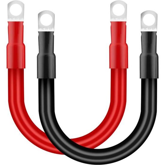 Câbles Batterie 2AWG 30cm - Pour Voiture, Camping-car, Solaire - Cuivre Étamé, Terminals 8mm - 2 Pièces