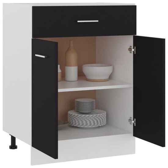 Armoire à Four Lyon Noir 60x46x81,5 Cm - Meuble De Cuisine En Bois D'Ingénierie, Avec Étagère, à Monter - 2