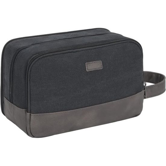 Trousse De Toilette Voyage Homme Suspendue - Cuir Synthétique Hydrofuge Grande Capacité - Noir - 25.5x13x14 Cm