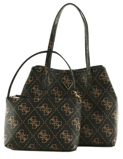 GUESS Sac à épaule brun foncé beige pour femme Vikky Tote Brown Logo