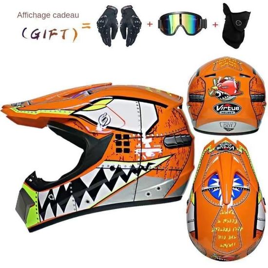 Casque Motocross Enfant Intégral - Avec Lunettes, Masque Et Gants, Certifié DOT, Tailles S à XL