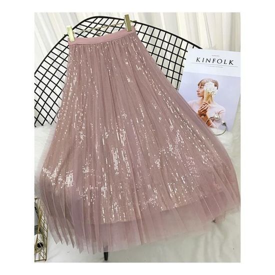 Jupe d ange en satin rose blanc Y2k longue et plissee Femme Blanc Cdiscount Pret a Porter
