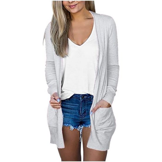 Cardigan Femme Long Et Léger - Manches Longues, Ouvert Devant - Midi Décontracté Pour Automne/hiver - Tissu Doux (cachemire/polyester) - 5