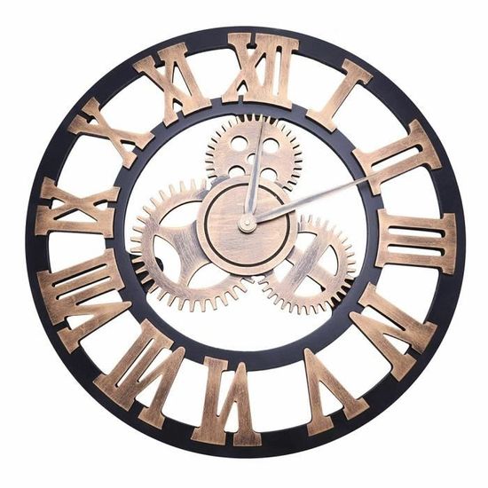 3D Horloge Murale Grand Classique Vintage Rétro Silencieux Décor Industriel Pour Salon, Bar