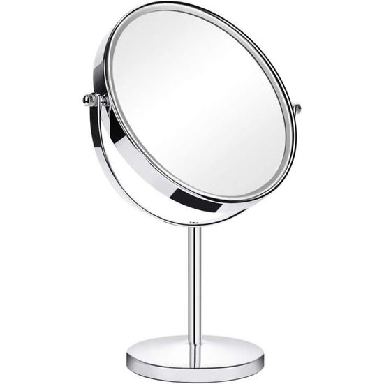 Miroir De Maquillage Grossissant X10 Sur Pied - Diamètre 6 Pouces (15 Cm), Design Moderne Argenté