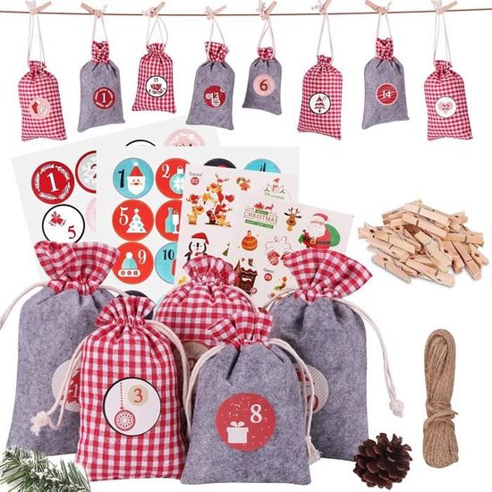 Calendrier De L'Avent à Remplir - 24 Poches En Tissu - Calendrier