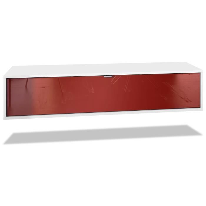 Vladon Meuble TV Lana 140 armoire murale lowboard 140 x 29 x 37 cm caisson en Noir mat façades en Bordeaux haute brillance