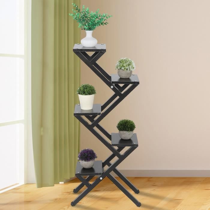 Support pour plantes en bois 5 niveaux acier bois z forme pot de fleur stand plante plateau présentoir balcon jardin décor -DUO