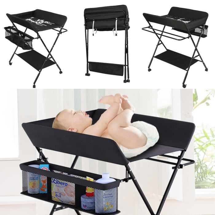 La table à langer ZHONGLI chambre bébé Pliable Table d'allaitement portable pour bébé en couches Noir