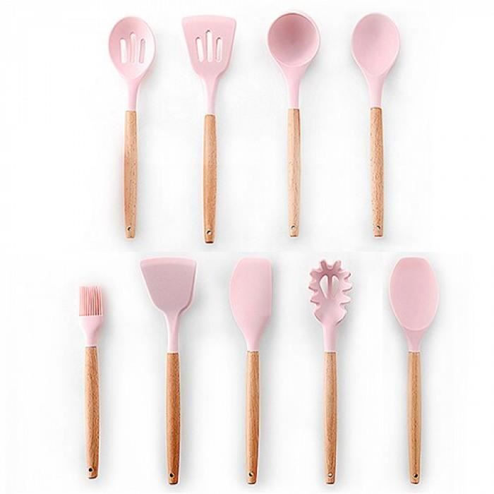 Version Rose 9PCSB - 12 Pièces Ustensiles De Cuisine En Silicone Set Résistant À La Chaleur Antiadhésifs Outils Cuisson Avec Boîte