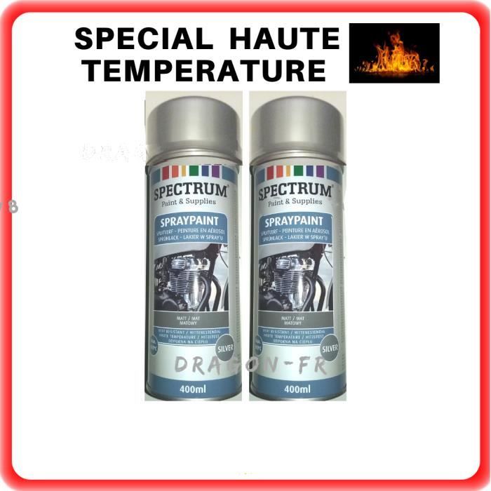 2 Bombes Peinture 800° ARGENT MAT Haute Température Aérosol Auto Moto Moteur Pot
