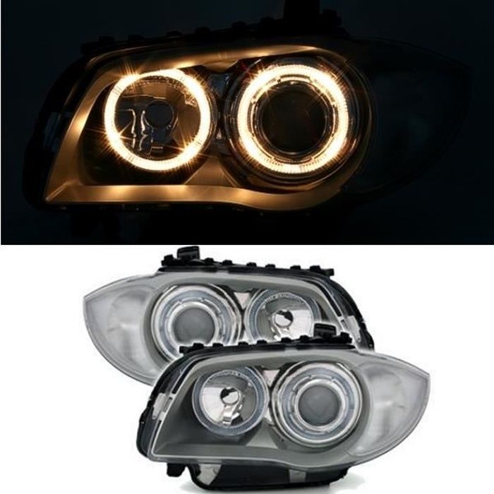 2 FEUX PHARE AVANT ANGEL EYES POUR BMW SERIE 1 E87 E88 ET E81 E82 A FOND GRIS