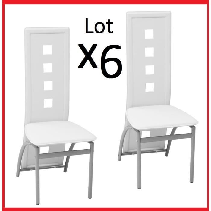 Lot de 6 Chaises en Acier Laqué et Similicuir Blanc de table à manger Salon reception dosseret rectangulaire carré