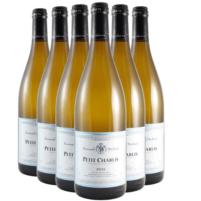 Petit Chablis Blanc 2021 - Lot de 6x75cl - Domaine Bernard Michaut - Vin AOC Blanc de Bourgogne - Cépage Chardonnay