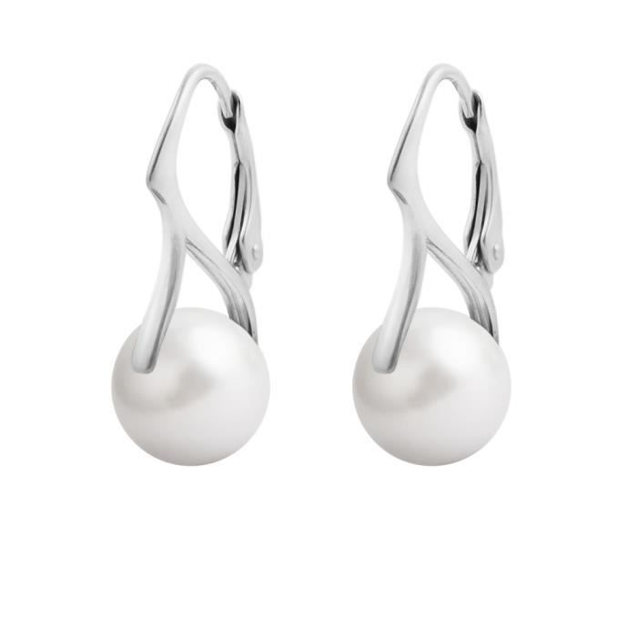 Boucles d'Oreilles Dormeuses Argent 925 Perles 10mm Swarovski Element - White