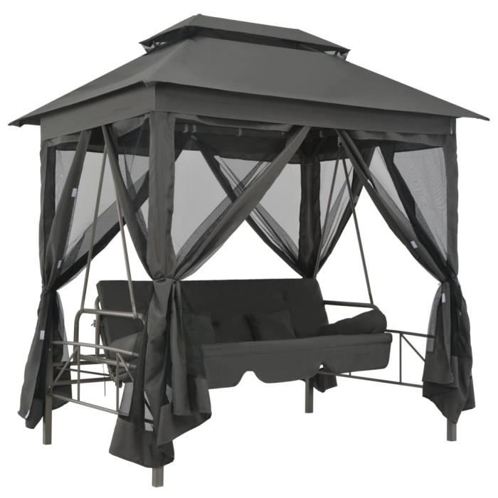 Balancelle convertible à auvent - Meubles d’extérieur de jardin Balancelle confort Anthracite 220x160x240 cm Acier Super *496439