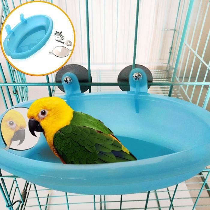Jouet,Perroquet baignoire avec miroir Cage pour animaux de compagnie accessoires oiseau miroir bain douche boîte oiseau - Type blue