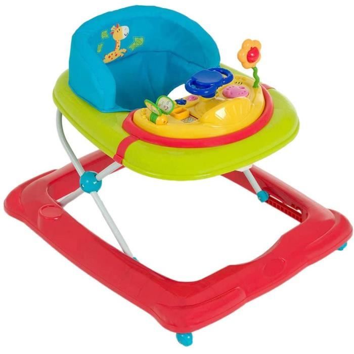 Player / Trotteur Bebe de 6 Mois à 12 kg / Marcheur avec Musique / Aide à la Marche avec Centre d'Éveil et Roues / Assise Rembourrée