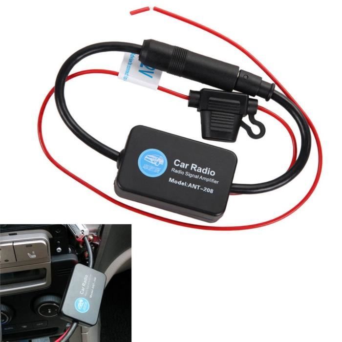 Aérienne Radio Inline Amplificateur Voiture AM - FM Signal Booster Noir