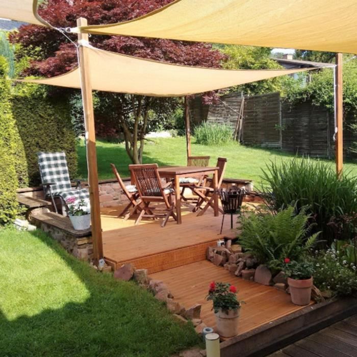 4x6m Rectangulaire Toile Parasol Voile Ombrage Imperméable Gris Kaki