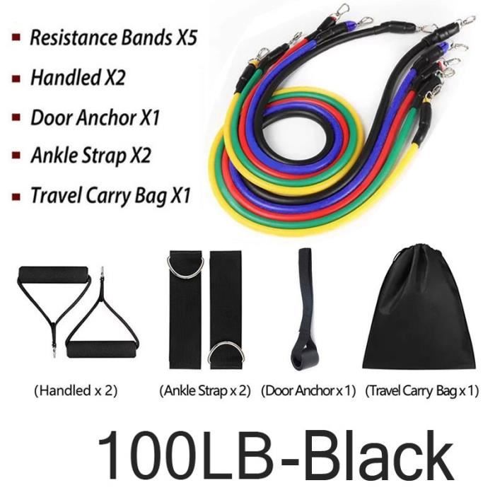 couleur 11pcs-100lb noir Set D'Élastiques de Résistance en latex, 11 pièces, Équipement de Fitness, Exercair