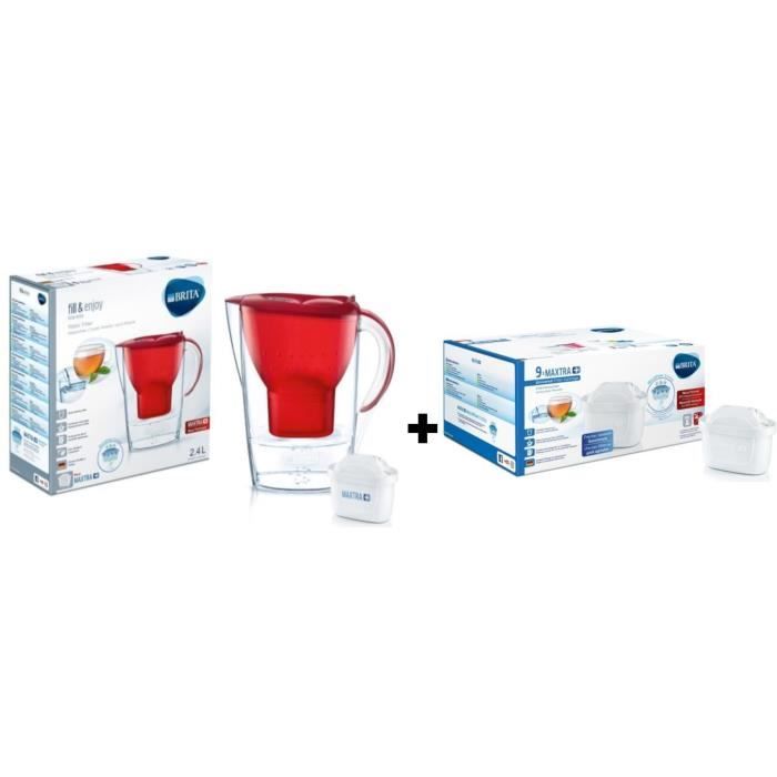 Pack BRITA Carafe filtrante MARELLA Rouge + 10 Cartouches de rechange Maxtra +