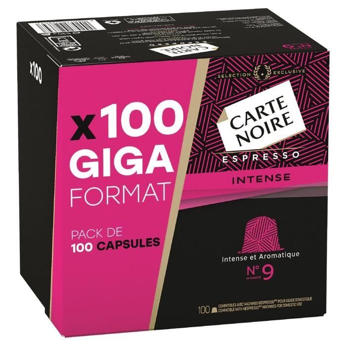 LOT DE 10 - Café capsule espresso intense n°9 CARTE NOIRE Nespresso le pack de 100 capsules