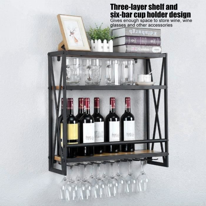 RAI Casier à Vin Mural en Bois Étagère Porte-bouteilles de Vin Porte-verre Support pour Bouteilles Support de Rangement Décoration