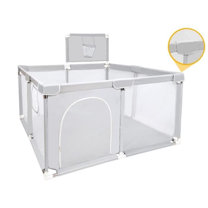 Aire de jeux bébé Gris Barrière de Sécurité Portail 124x124x66cm Parc Lit pour enfant à l'intérieur et extérieur - Gris