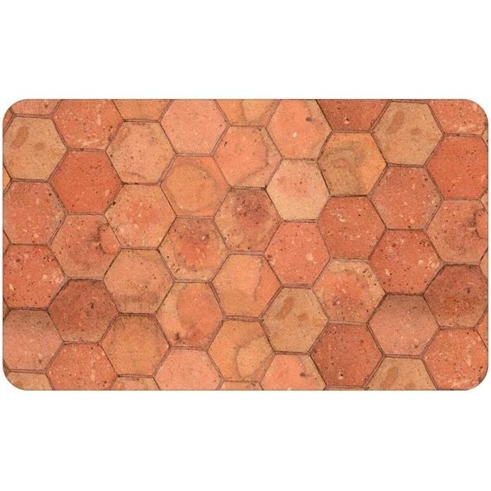 Tapis déco en mousse imprimé tomettes Orange - Ocre 45 x 75 cm