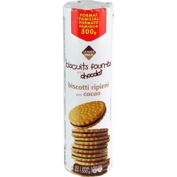 Biscuits fourrés goût chocolat 500g Leader Price