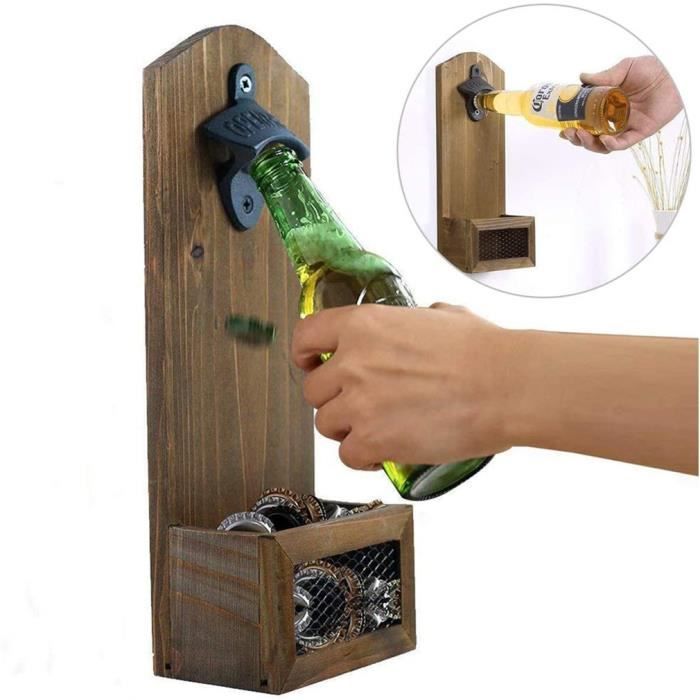 #STR Vintage Ouvre-bouteille de bière mural Décapsuleur de bière rétro Tire-bouchon avec panier rangement pour bistrot - restaurant