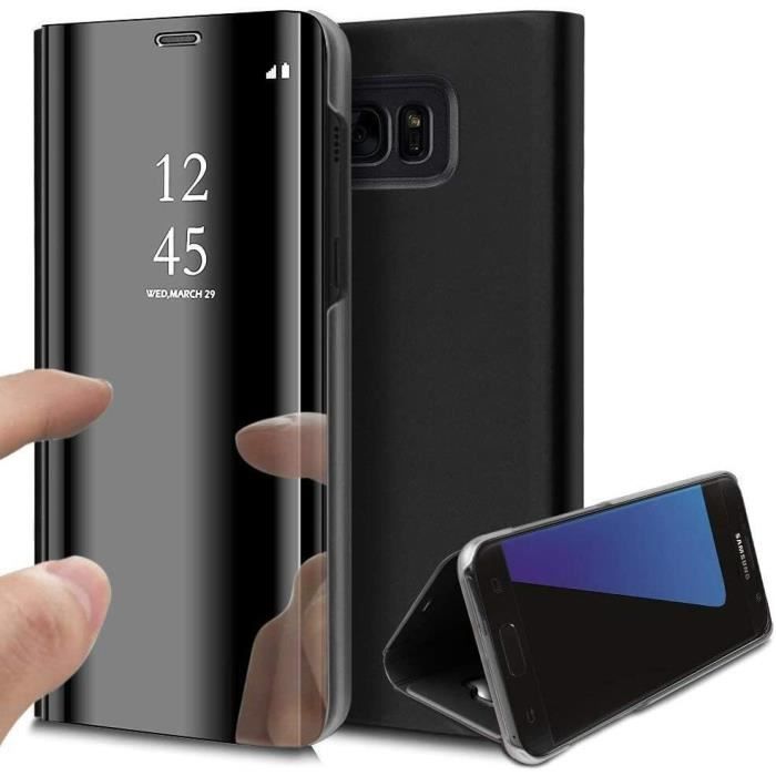 Coque Galaxy S7 EDGE Rabat Transparent Support Noir