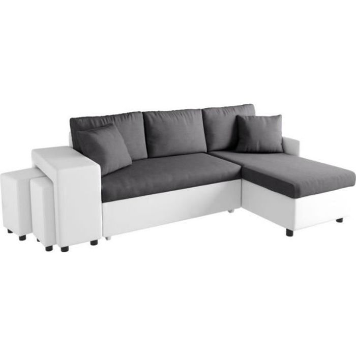 Canapé Convertible D'angle Droit -kraky- 241cm Blanc & Gris - Paris Prix