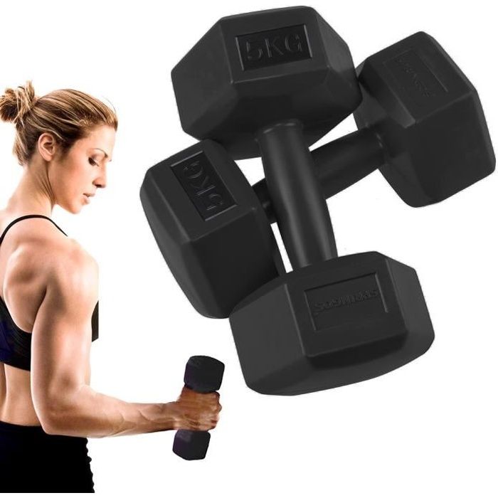 SPRINGOS® Haltères 2x 5 kg Hexagon Dumbbells Entraînement de force pour la gymnastique et le fitness