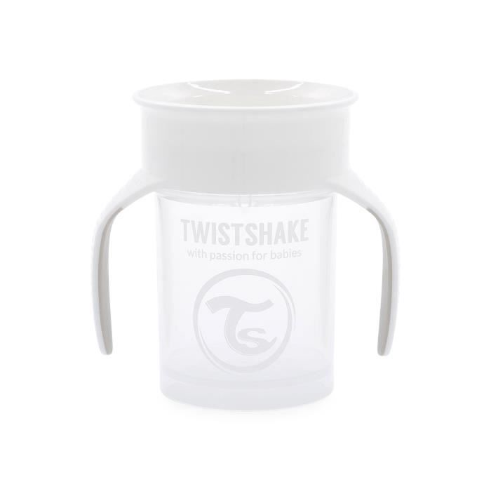 Twistshake 360 Cup Gobelet d'Apprentissage à Boire à Bec 230 ml, Bordure 360° Antifuites, Sans BPA, 6+ Mois et, Blanc